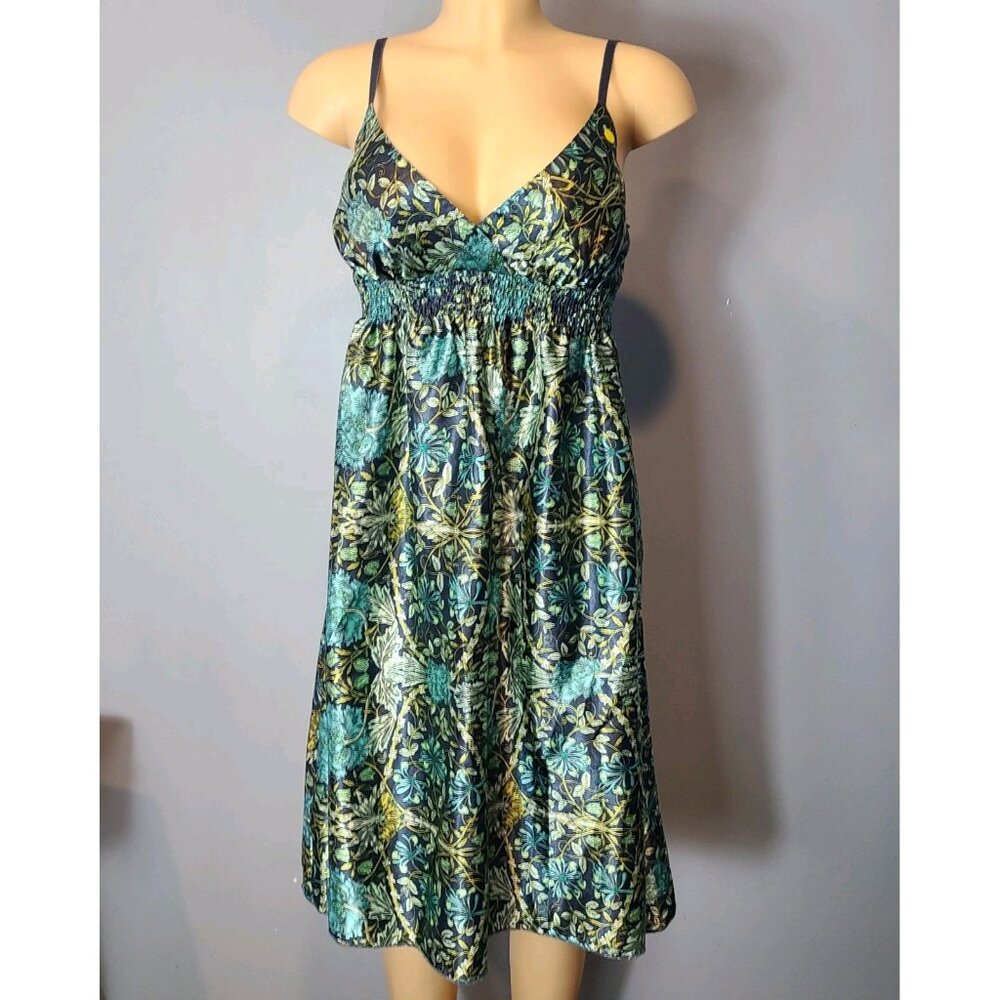 Derek Heart Satin Babydoll Dress‎ Floral Midi Juniors Size Large Y2K Smocked